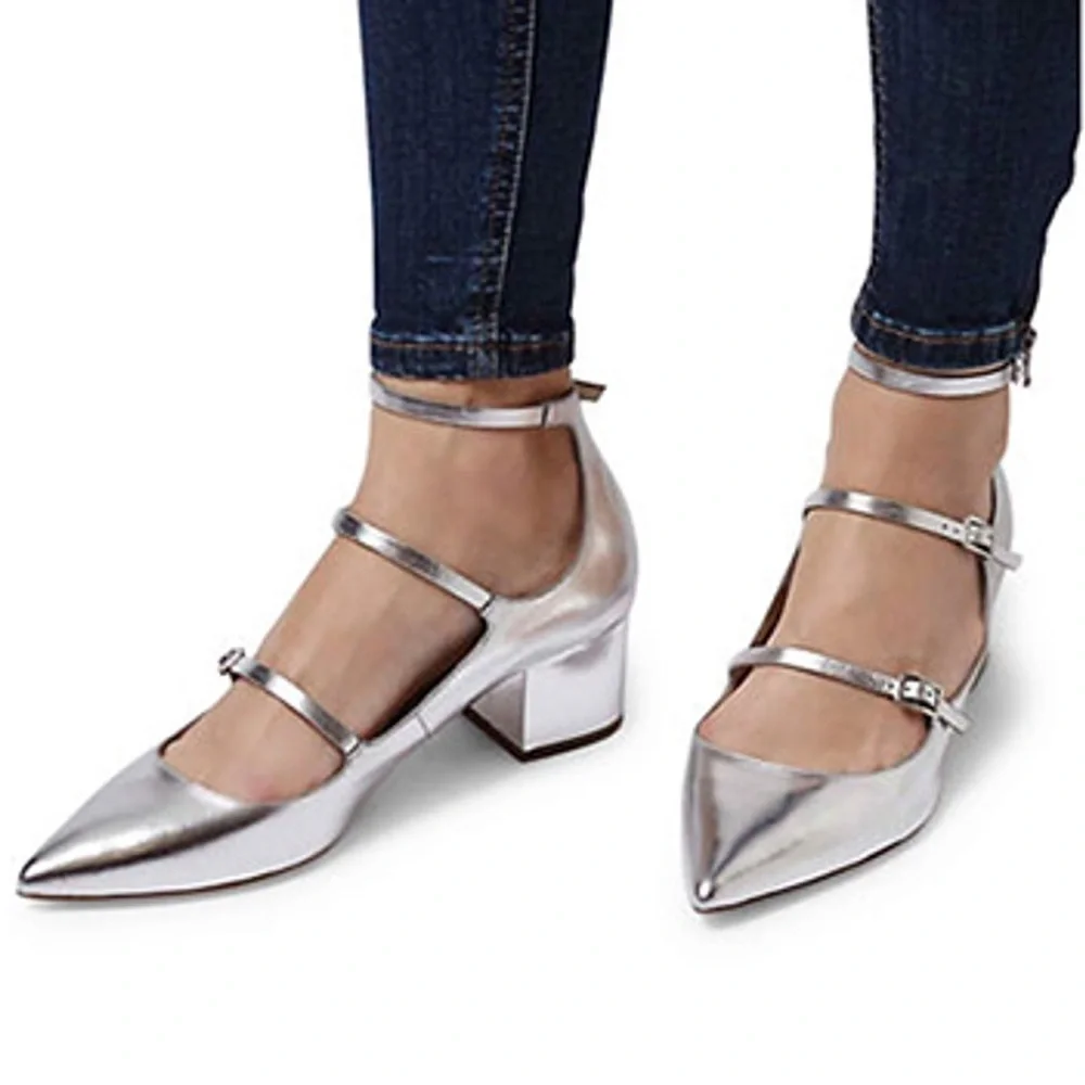 TOPSHOP Silver Pointy‎ Toe Block Heel Shoes Size 9.5/39